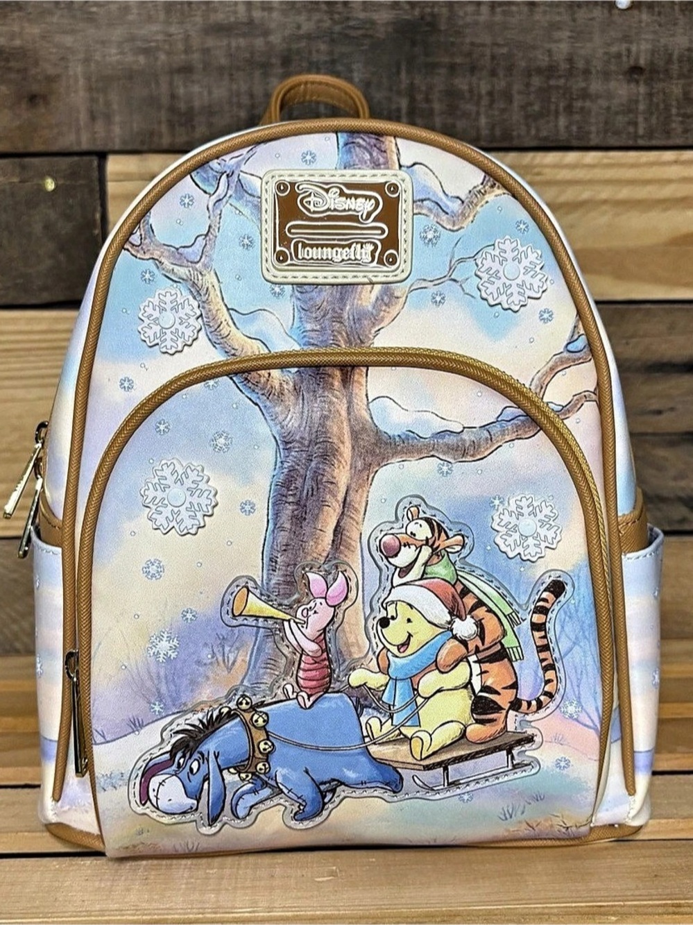 Loungefly Disney Winnie the Pooh and Friends Sledding Mini Backpack Blue & White